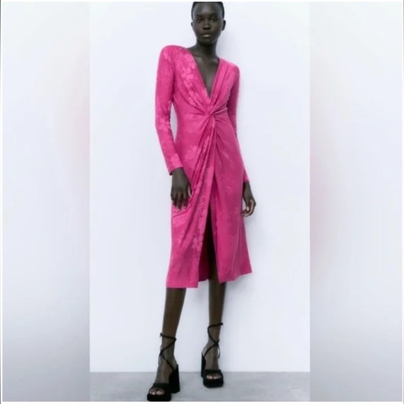 Zara brand new stretchy pink dress long sleeve size small - Picture 8 of 9